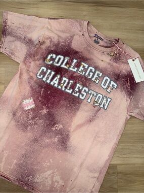 Loveshack fancy NWT College of Charleston Pink Distressed Graphic Tee